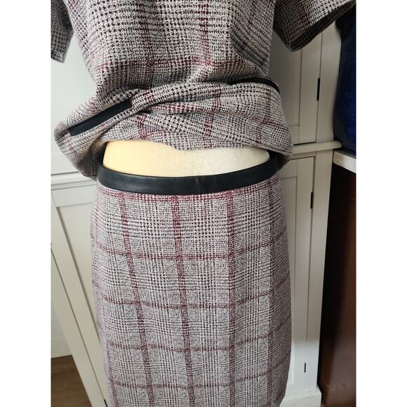 Ann Taylor Houndstooth Plaid Side Button Pencil Skirt Faux Leather Skirt Set 10 - Picture 6 of 8